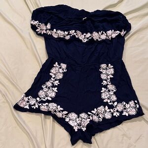 Strapless Navy Floral Embroidered romper